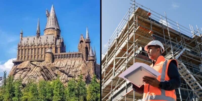 Scaffolding covers the iconic castle structure