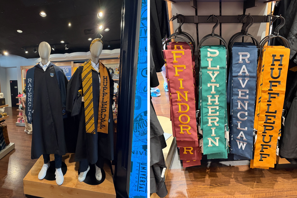 Harry Potter Hogwarts house stoles displayed at Universal Studios Store
