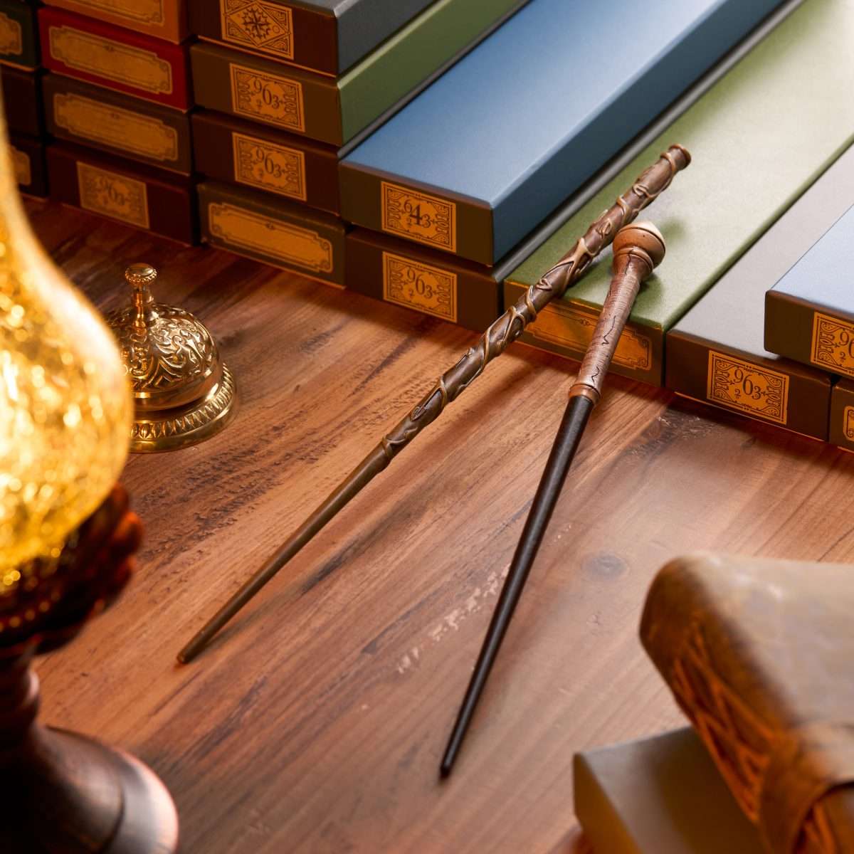 Display of various Harry Potter wand replicas