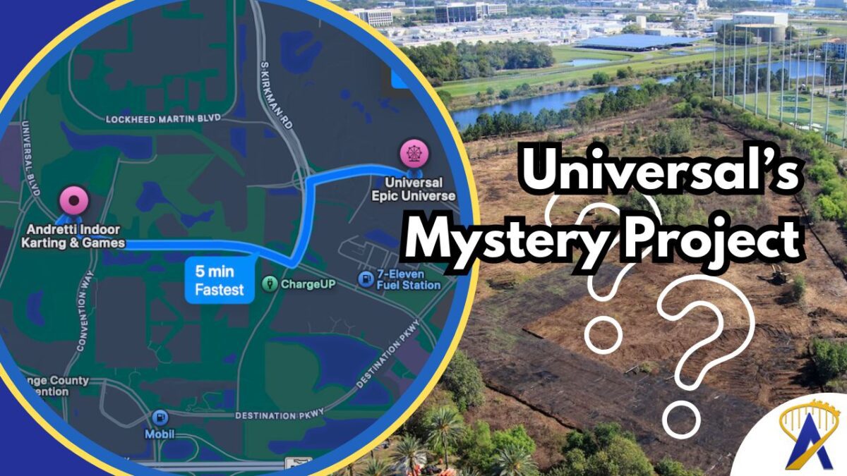 Close-up view of the cleared land showing its proximity to existing International Drive attractions and Epic Universe
