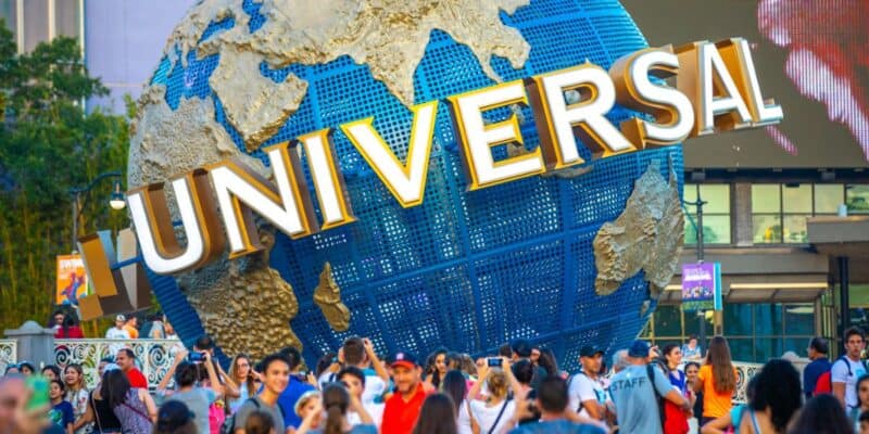 Universal Orlando Resort entrance with construction barriers and closure signs visible during spring maintenance season