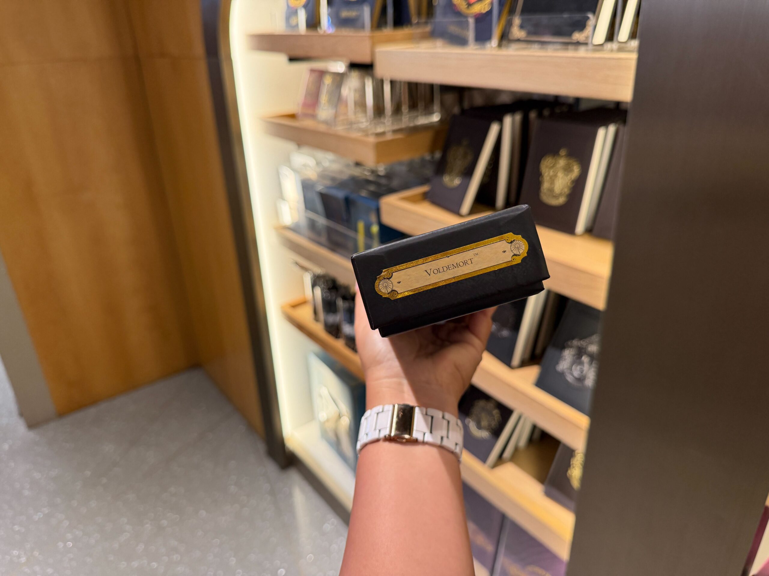 Wide view of the Universal Studio Store's wand display showcasing the expanded collection